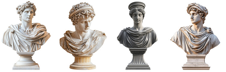 classical bust sculptures depicting ancient Greek and Roman art transparent background