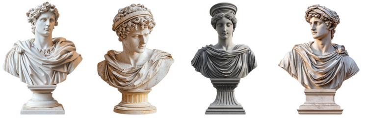 classical bust sculptures depicting ancient Greek and Roman art transparent background