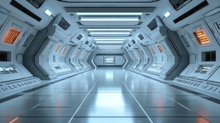 Fototapeta premium A futuristic corridor with sleek design and bright lighting.