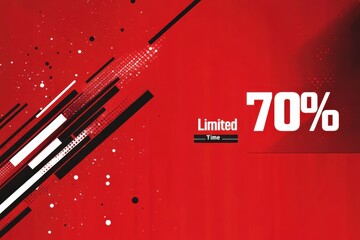 "Limited Time 70% Off" text on a dynamic red background with black and white graphic elements, representing a high-discount promotion, ideal for Black Friday and Cyber Monday sales