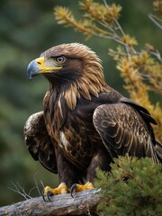 Fototapeta premium A majestic portrait of a golden eagle set against a serene natural background