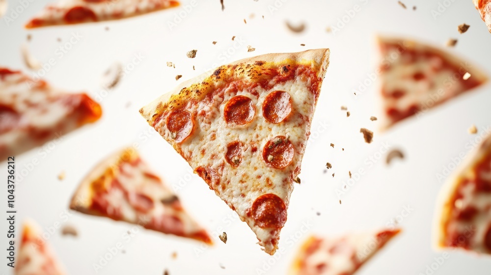 Aufkleber large, freshly baked slices of pizza soar diagonally, adding a lively touch and leaving open space f
