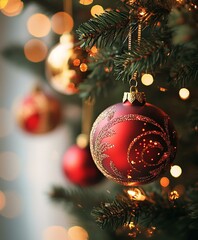 Red Christmas ball on tree