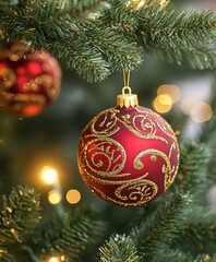 Red Christmas ball on tree