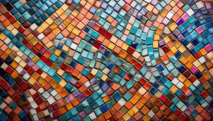 Intricate Curved Mosaic Tile Pattern in Vibrant Multicolored Design, Featuring Geometric Shapes and Dynamic Flow, Perfect for Artistic Interiors, Wall Murals, or Creative Decorative Projects