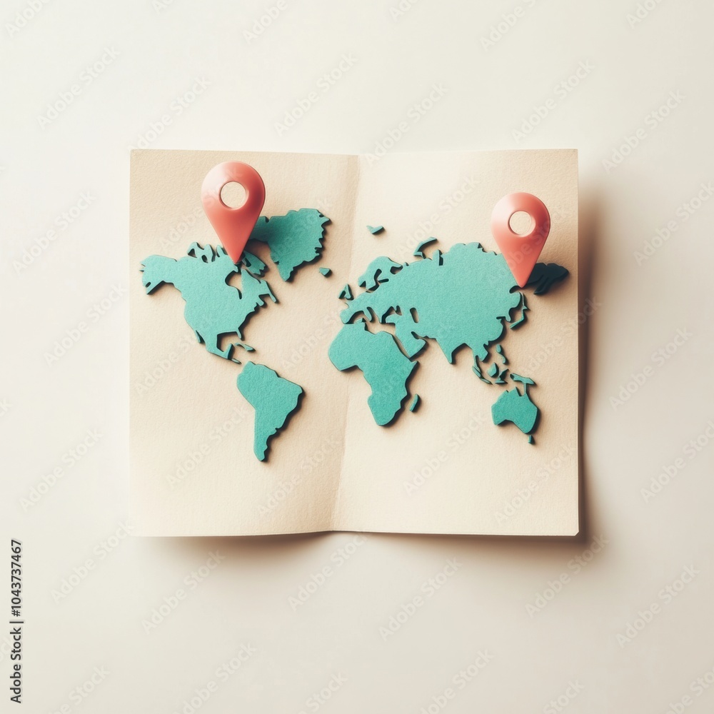 Aufkleber a world map outline features vibrant map pins indicating popular travel destinations across differen