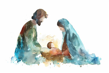 Illustration of the birth scene of Jesus Christ's in his cradle.