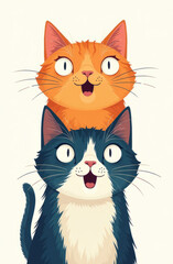 Obraz premium Playful cartoon cats stacked and smiling in whimsical art design