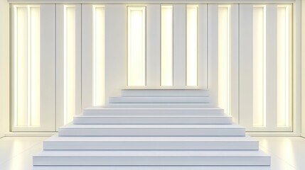 Obraz premium A simple, monochromatic podium under dramatic spotlights, with clean bright lighting enhancing the minimalist design for a sophisticated look.