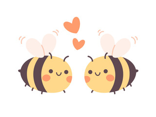 Obraz premium Cute bee couple. Falling in love, animals couple. Vector illustration in flat style