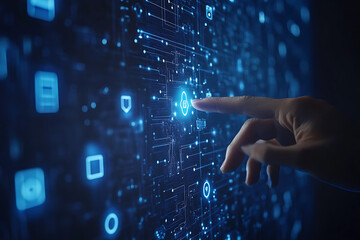 hand pushing a button on a touch screen interface