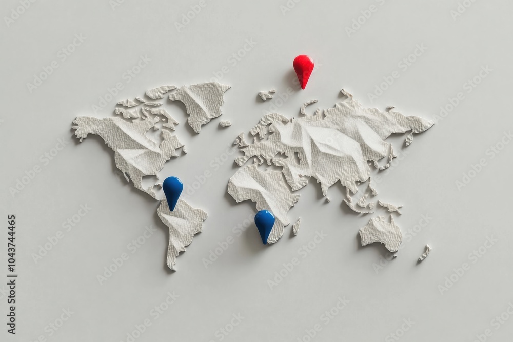 Aufkleber Discover a textured world map featuring colorful pins that highlight essential travel destinations to inspire your adventures. Generative AI