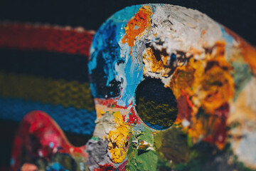 color paint palette texture as very nice background. oil paints on an artist's palette. 