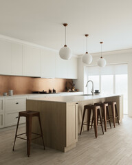 A stunning modern kitchen with beautiful copper accents combined with a minimalist design