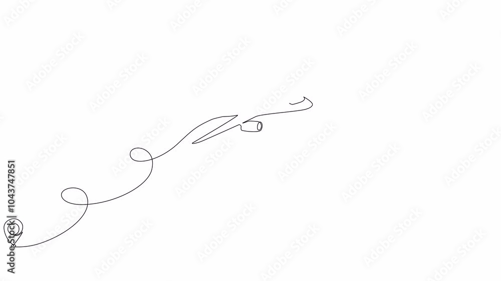 Poster video. airplane flight routes drawn with a single editable line. continuous single line of airplane 
