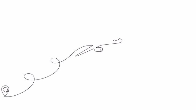 Video. Airplane flight routes drawn with a single editable line. Continuous single line of airplane flight concept with indication of start and end point of the trip. Animation on white background 4K.
