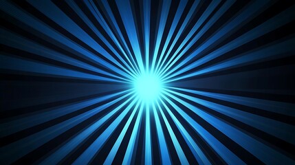 Fototapeta premium Abstract blue rays radiating outwards from a bright white center against a black background.