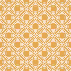 Fototapeta premium Abstract vector geometric seamless pattern. Antique ornament texture with curved shapes, grid, lattice, crosees. Yellow and beige background in gothic style with medieval motifs. Elegant repeat design