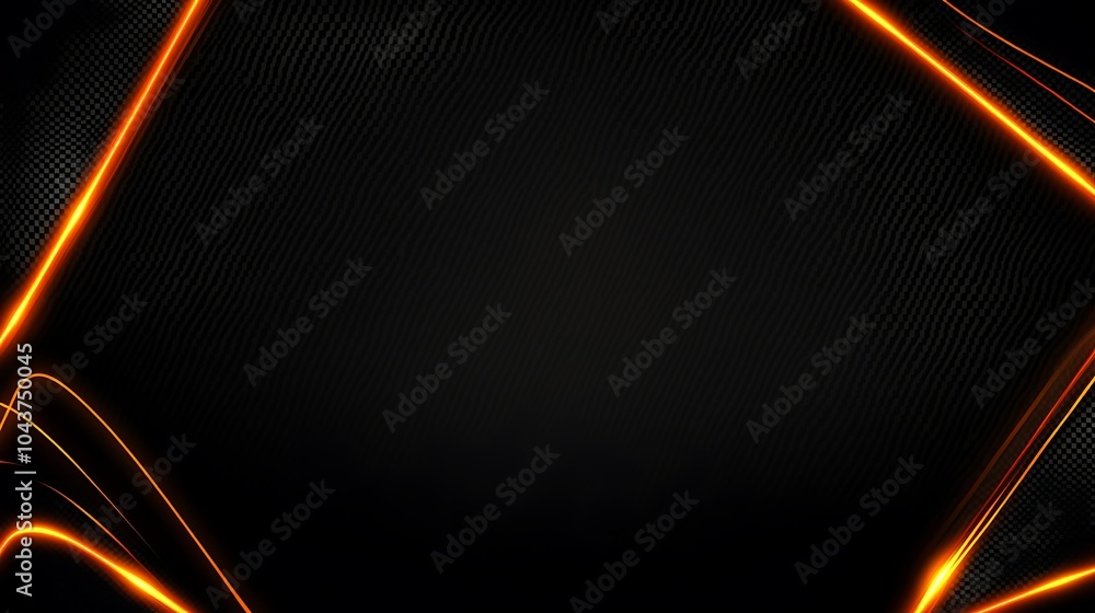 Poster abstract dark background with glowing orange lines and carbon fiber texture.