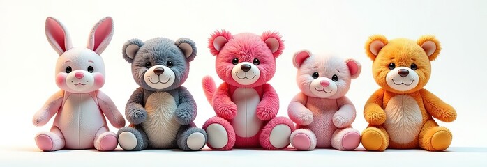 Obraz premium Colorful plush toys: adorable rabbit and bears in various hues