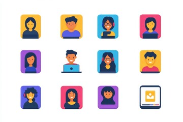 Fototapeta premium Colorful User Interface Icons for Video Conferencing Online Meeting and Digital Communic