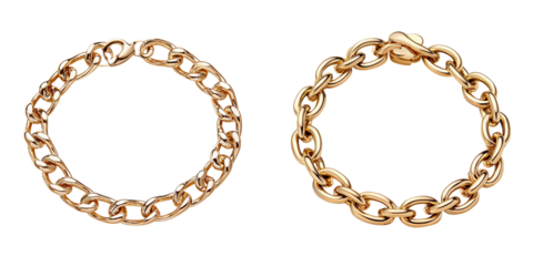 elegant gold chains, showcasing their intricate links and lustrous shine. clipart, isolated on transparent background