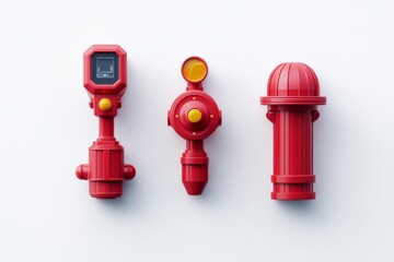 Fototapeta premium Red Fire Hydrant Fire Alarm and Streetlight