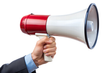 Hand Holding a Megaphone: Ideal for Marketing Campaigns, Public Announcements, Social Advocacy and Communication Efforts with a Crisp PNG Background for Versatile Usage