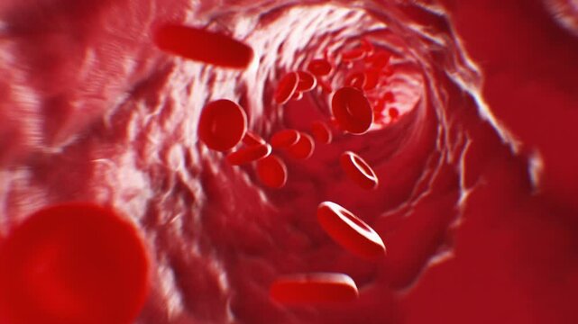 Moving Inside Realistic Blood Vessel with Flowing Blood Cells Seamless. Beautiful Flight Through Human Artery Looped 3d Animation. Vein Modern and Futuristic Medical Technology Concept 4k 3840x2160.