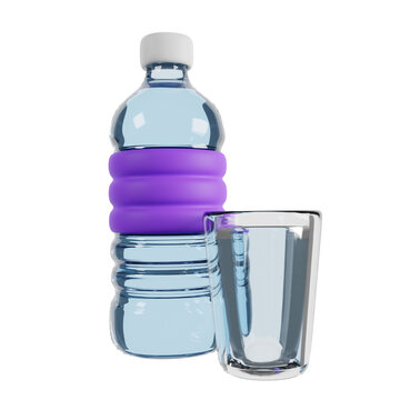 a bottle of water and a glass of water 3D render icon. fluid balance 3D render icon