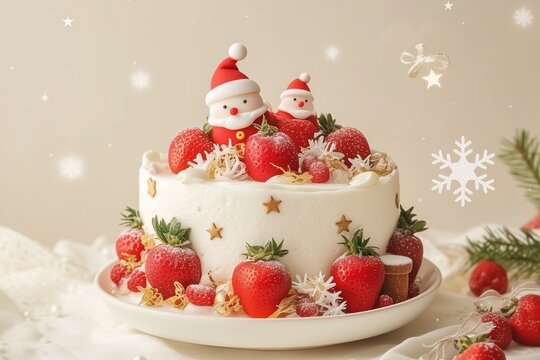 Chef serves Christmas-themed strawberry cake