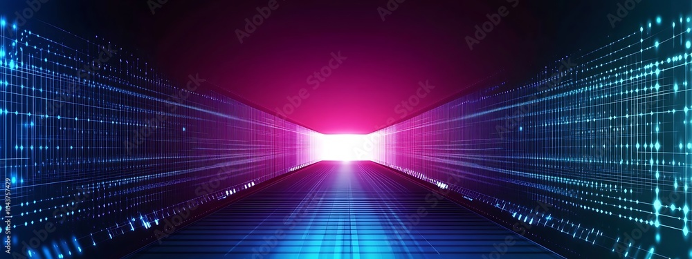 Poster abstract futuristic tunnel with glowing lines.