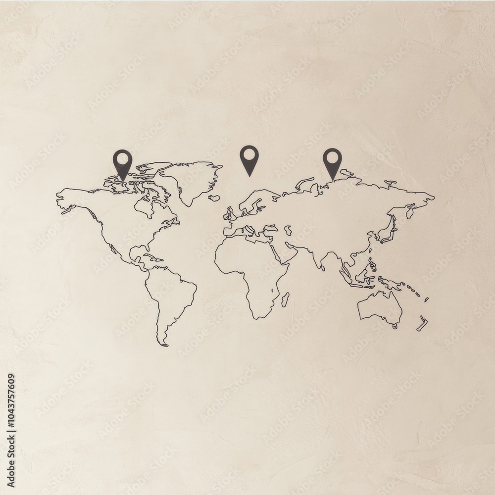 Poster A world map features travel pins highlighting key destinations ideal for global adventures and exploration activities. Generative AI