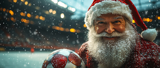 Santa Claus Holding a Soccer Ball in the Snow