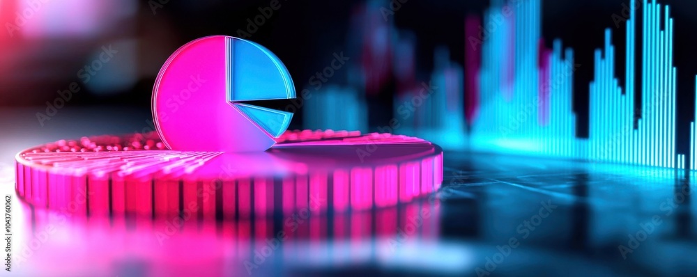 Poster Colorful pie chart on digital screen depicting data analytics visuals.