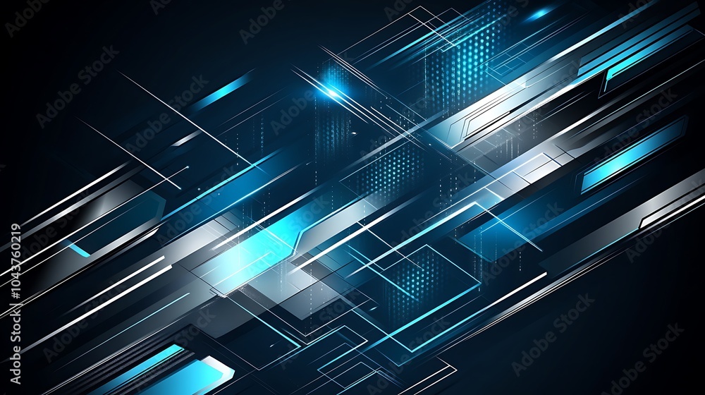 Poster abstract geometric pattern with blue and grey shapes on dark background.