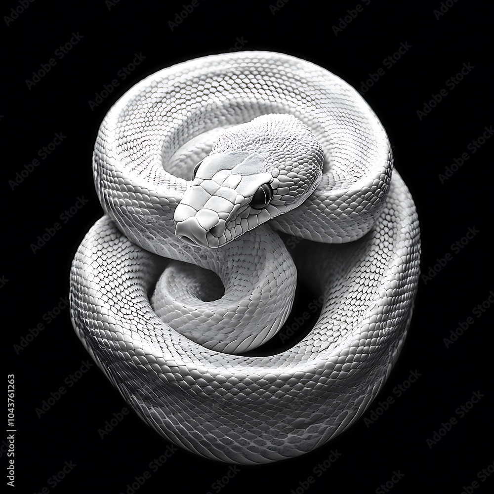 Poster a hyper realistic viper snake is coiled elegantly, showcasing its intricate scales and striking feat