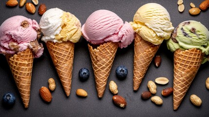 Summertime Indulgence Colorful Melting Ice Cream Cones on Dark Slate Background