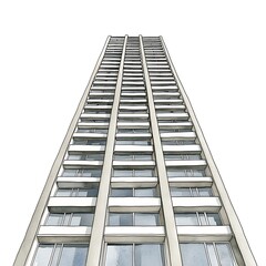 Illustration of a Tall Building with Windows and Balconies.