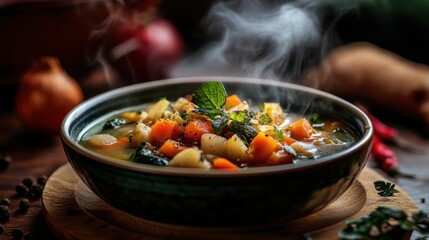 Steaming Bowl of Vegetable Soup