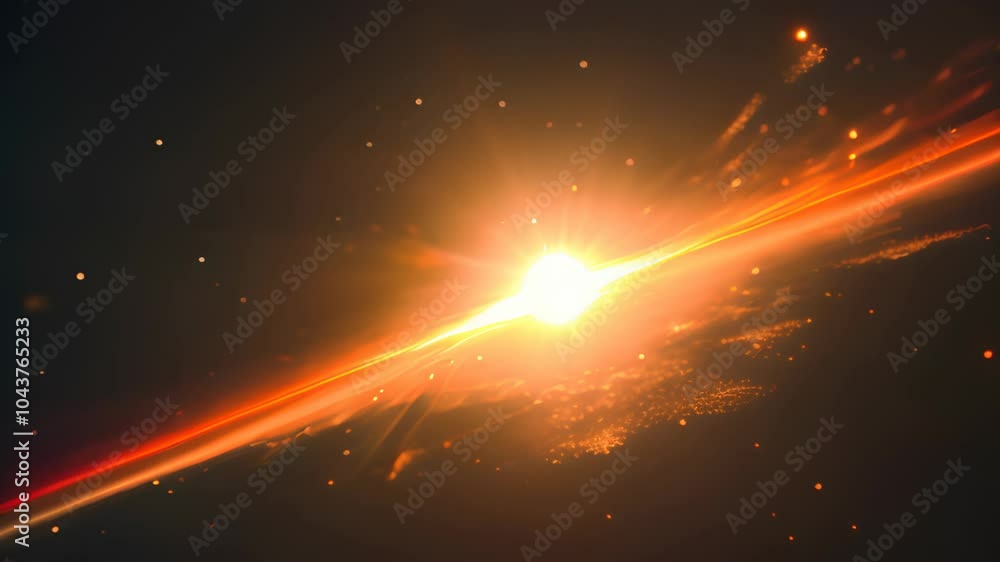 Poster Light flare in the dark space. Abstract background with shiny lens glare effect