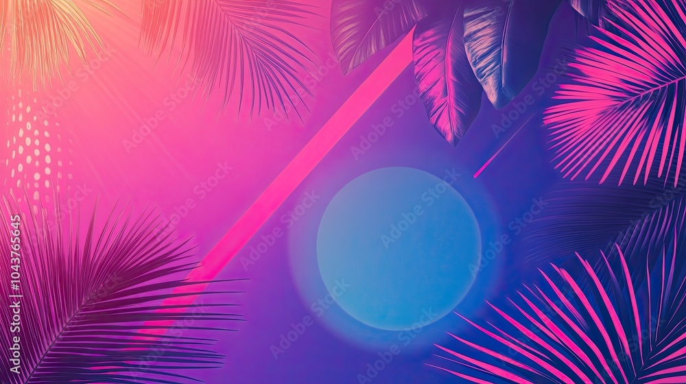Fototapete classic 90s look with bright neon gradients, retro patterns, and playful designs, with a clear area 