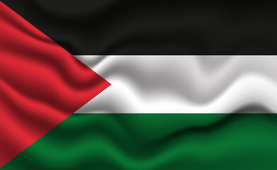 Waving Palestinian Flag 3D Illustration. The National Flag of Palestine.