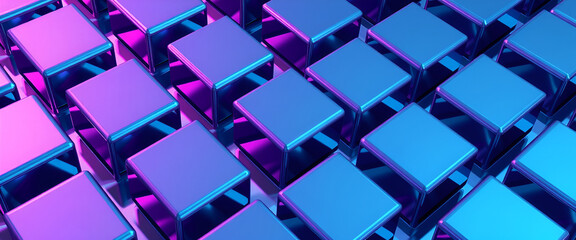 Fototapeta premium A striking abstract illustration of geometric blue and purple cubes, perfect for adding a modern and vibrant touch to any project.