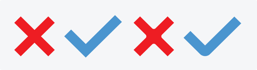 check box icon with right and wrong buttons and yes or no checkmark icons, Check Mark Icon Set. Vector Stock Illustration