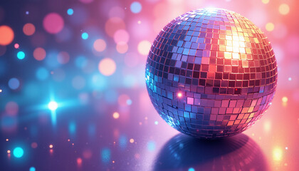 Obraz premium Close-Up of Disco Ball Reflecting Colorful Lights with Soft Gradients