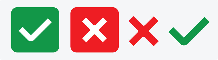 Obraz premium check box icon with right and wrong buttons and yes or no checkmark icons, Check Mark Icon Set. Vector Stock Illustration