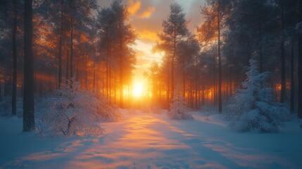 Naklejka premium A forest with snow and trees in the background