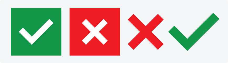 check box icon with right and wrong buttons and yes or no checkmark icons, Check Mark Icon Set. Vector Stock Illustration