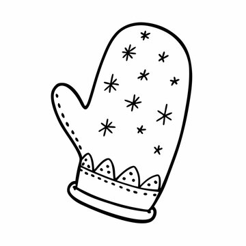 black and white mitten with snowflakes clip art preview
